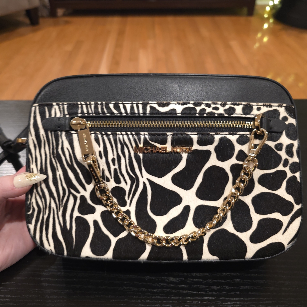 Michael Kors Black and White Animal Print Crossbody Bag NWT